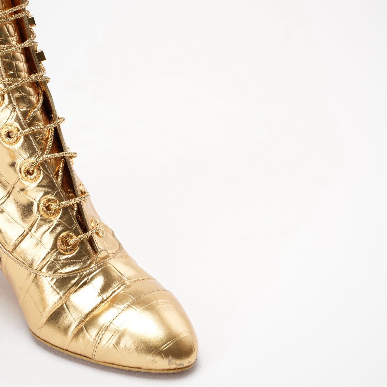 Chanel Leather Gold Ankle Boots 37.5