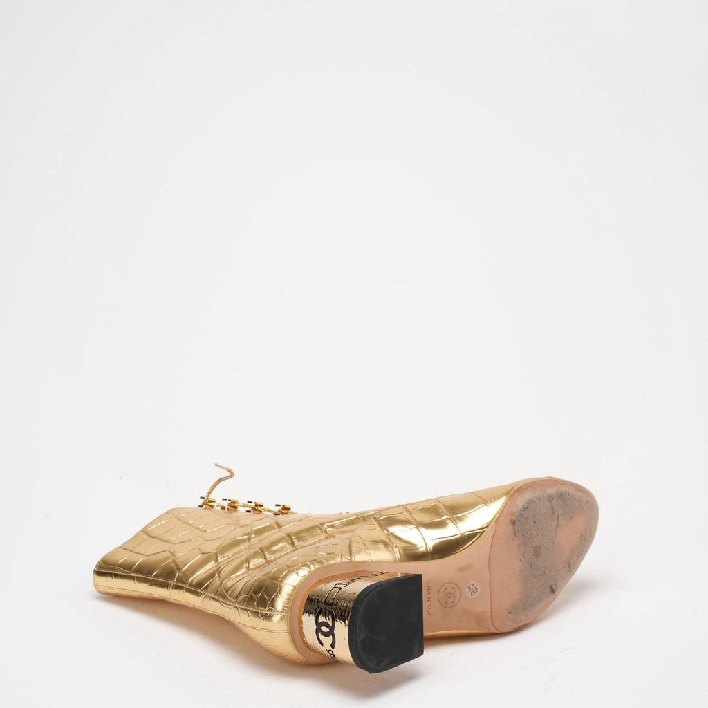 Chanel Leather Gold Ankle Boots 37.5