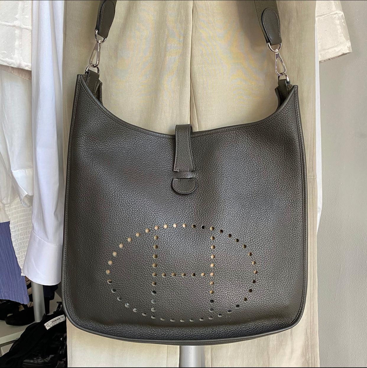Hermes Evelyne 3 TGM Clemence Vert Bronze Crossbody Bag
