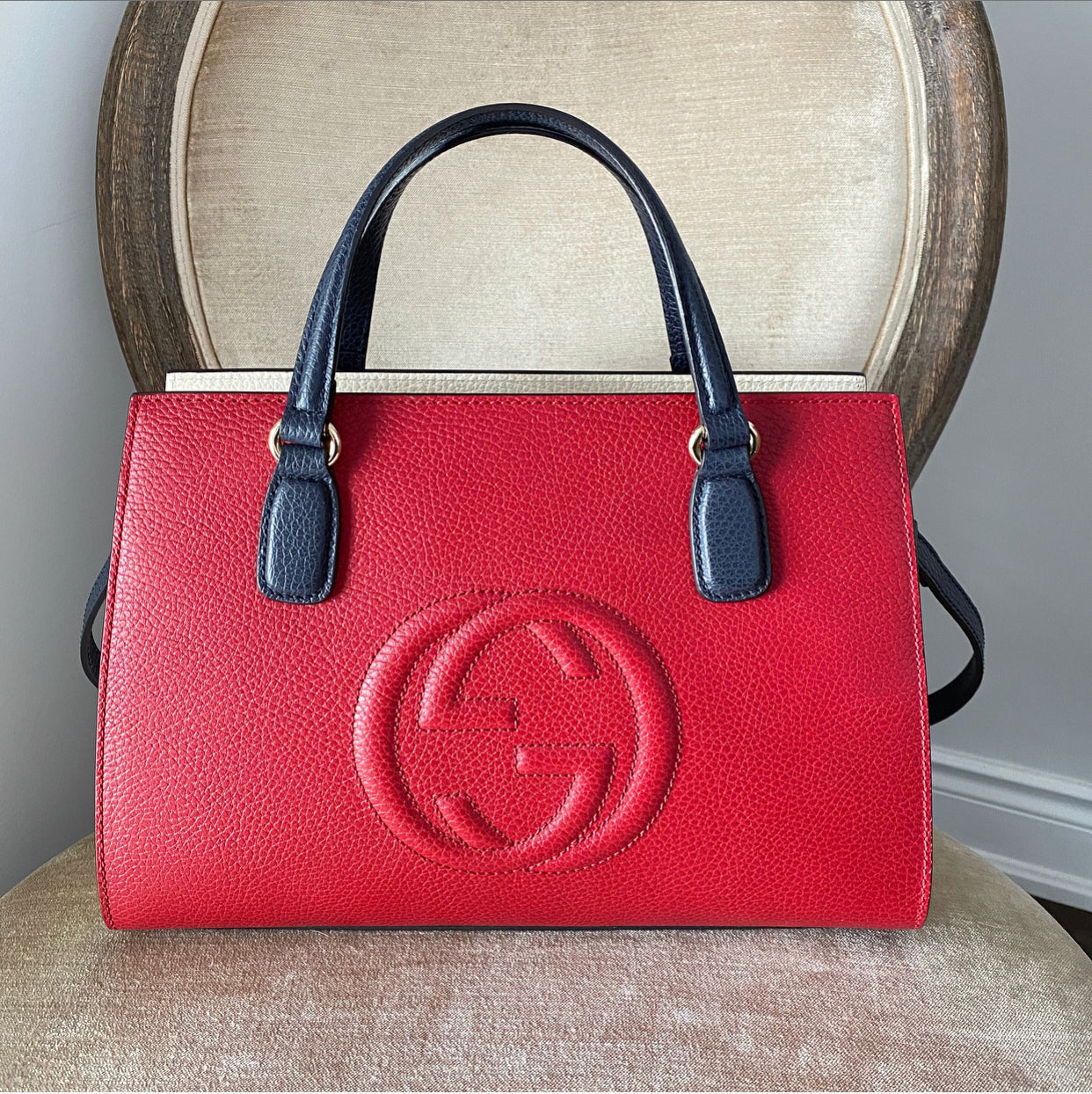 Gucci Soho Leather Top Handle Bag in Red Tricolor