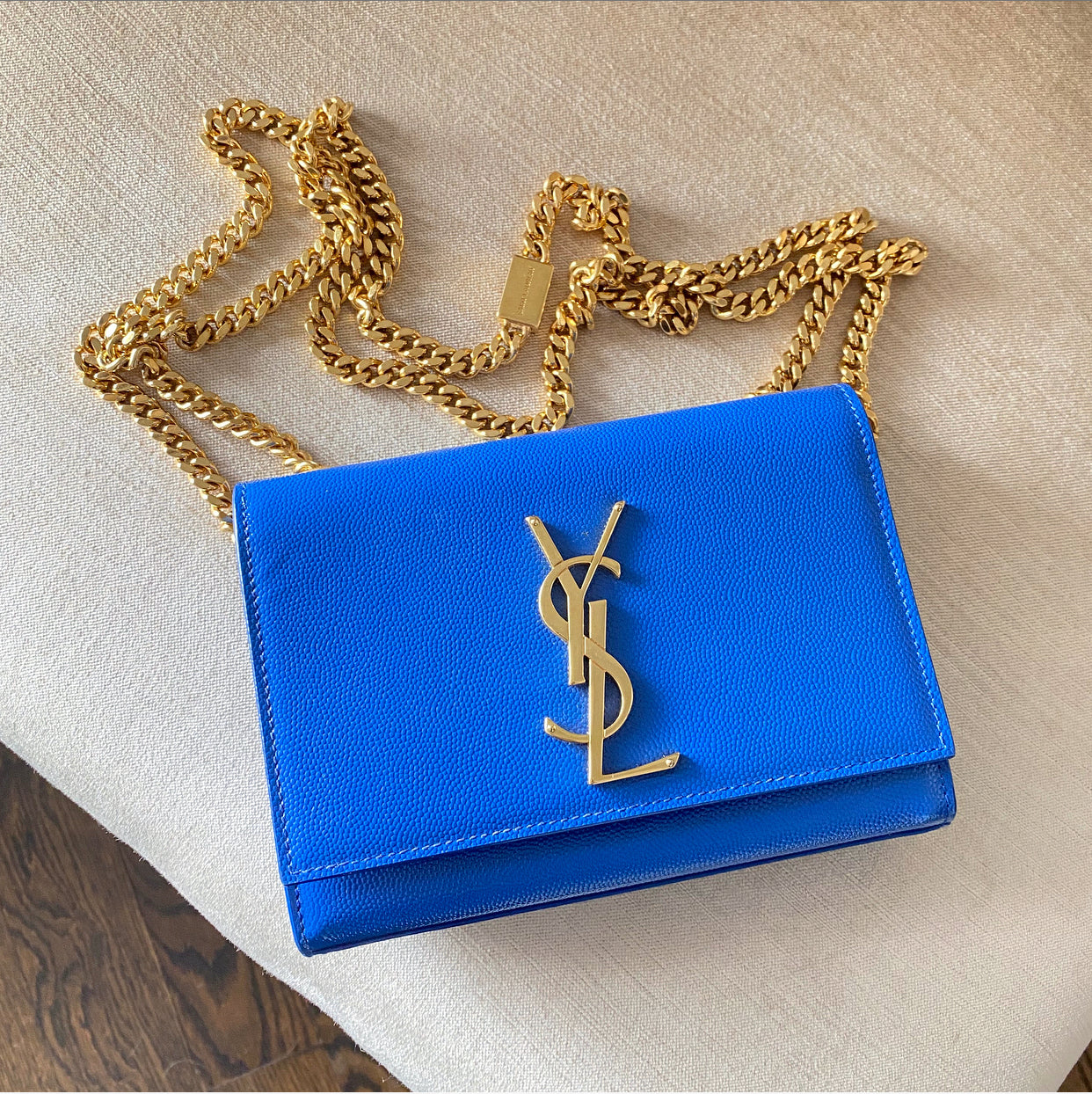 Saint Laurent Blue and Gold Mini Kate Crossbody Bag