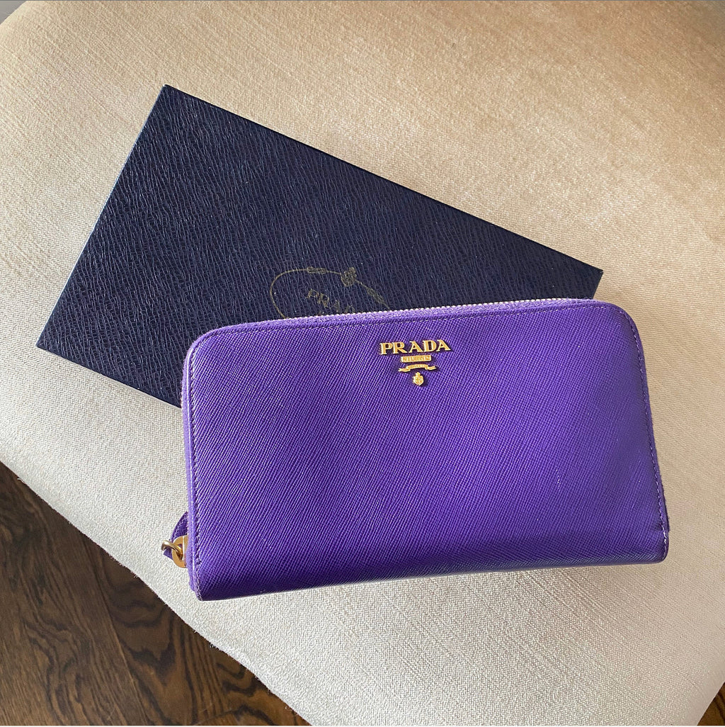 Prada Purple Saffiano Leather Zippy Continental Wallet