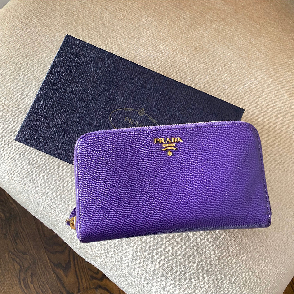 Prada Purple Saffiano Leather Zippy Continental Wallet