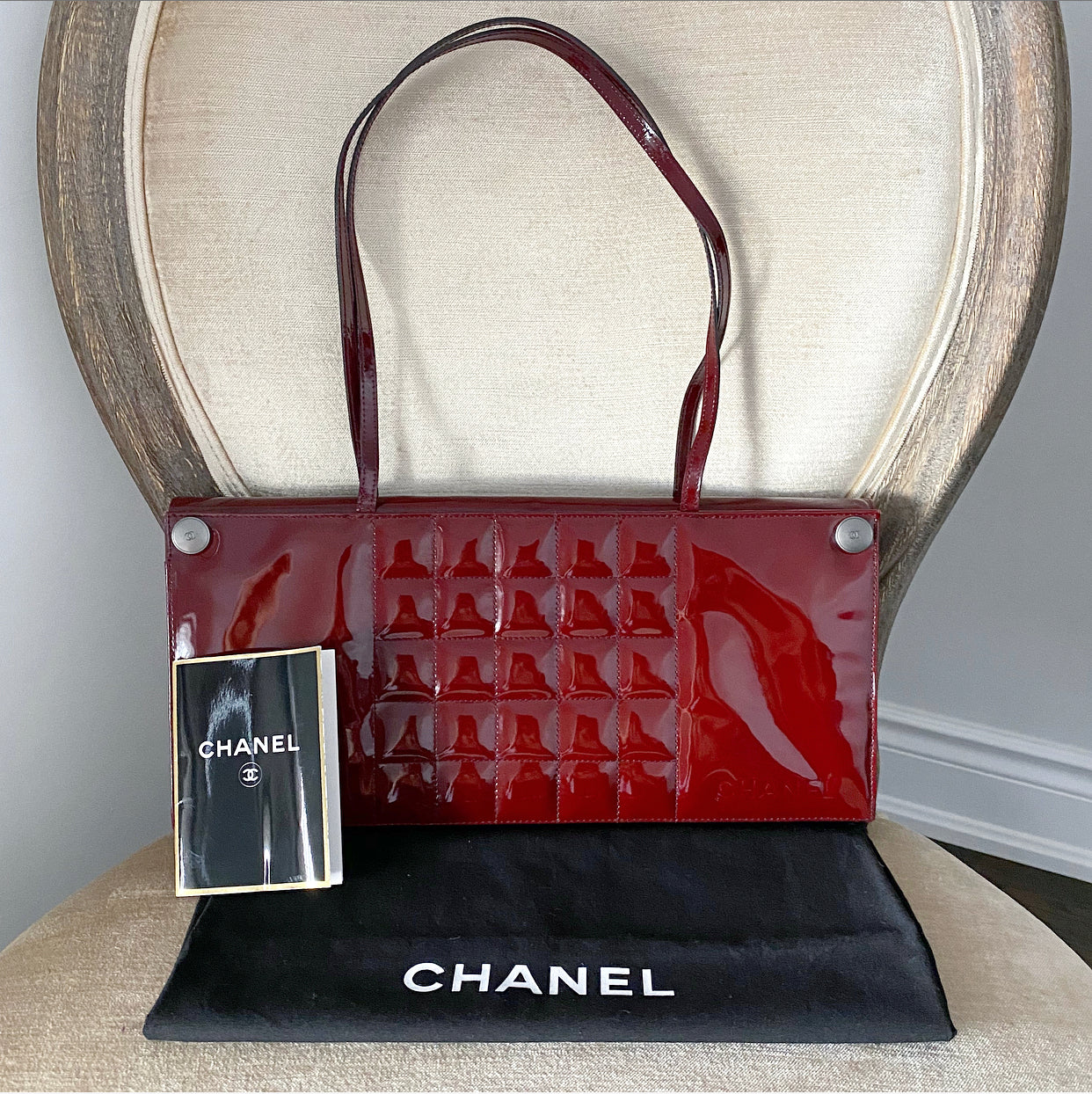 Chanel Vintage 1999 Burgundy Patent Leather Choco Bar Bag