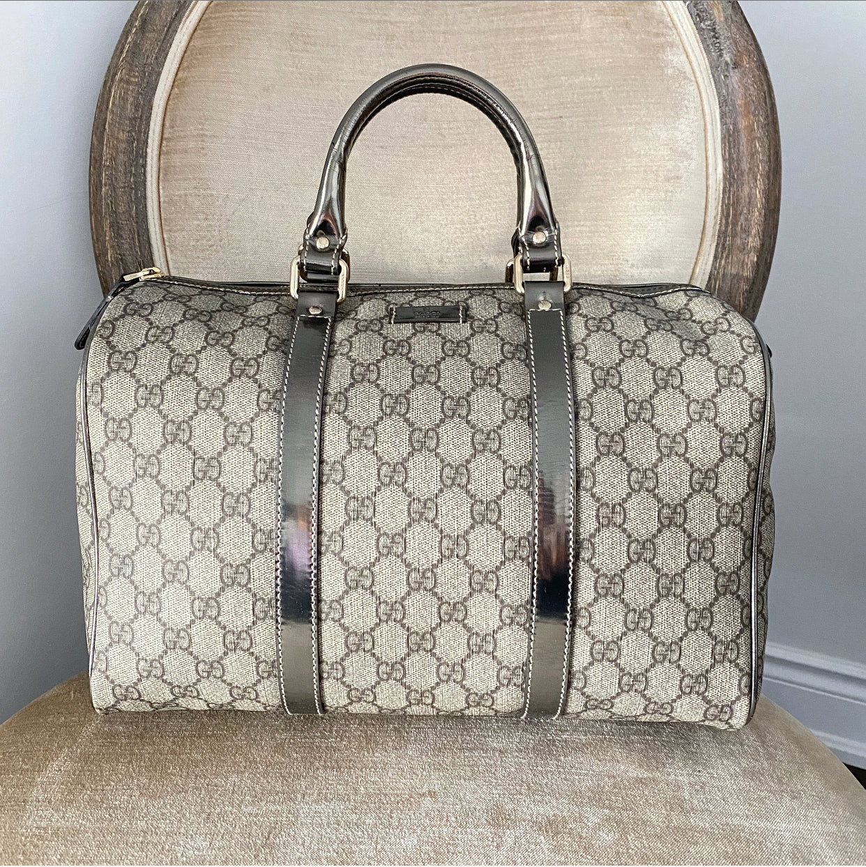 Gucci Monogram Supreme Boston Joy Pewter Bag