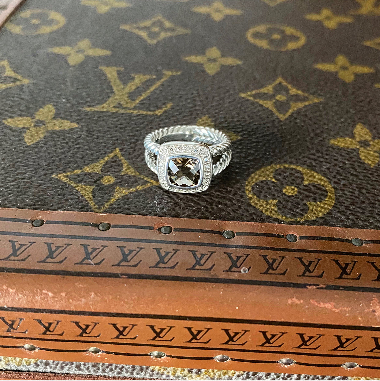 David Yurman Petite Albion Sterling Diamond Smoky Topaz Ring - 4.5