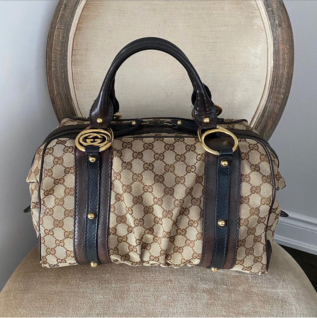 Gucci Monogram Canvas Interlocking Icon Medium Boston Bag