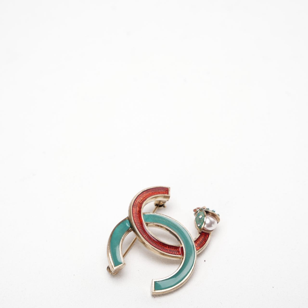Chanel CC Logo Brooch Red and Green