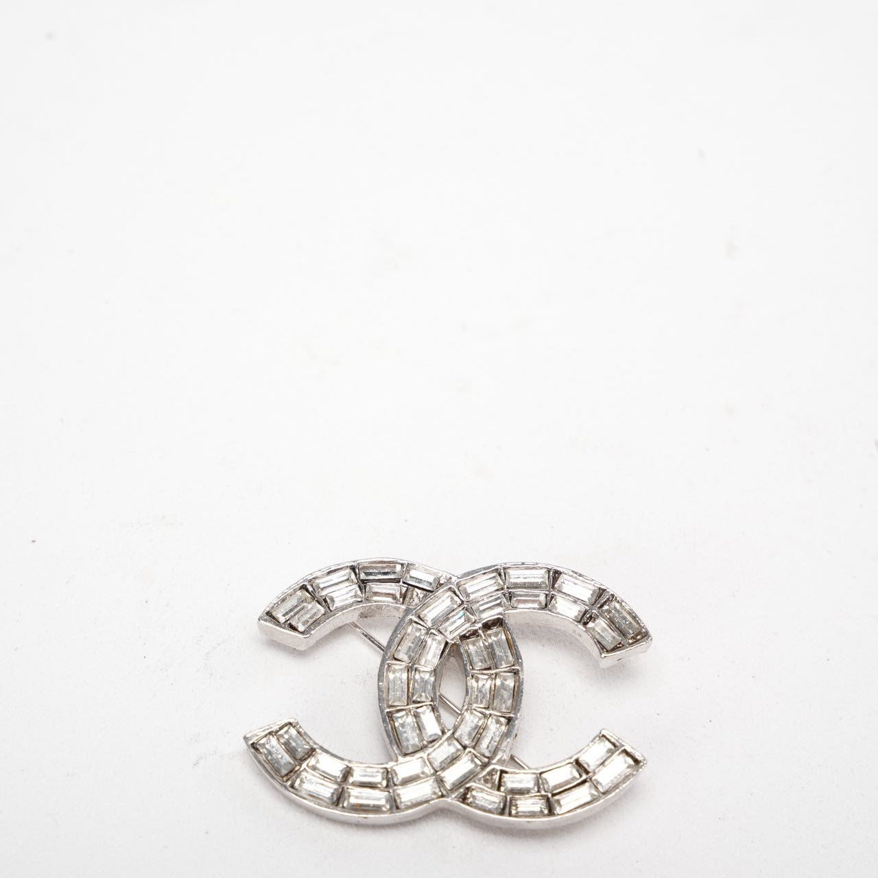Chanel CC Brooch with Rhinestones and Silver Tone