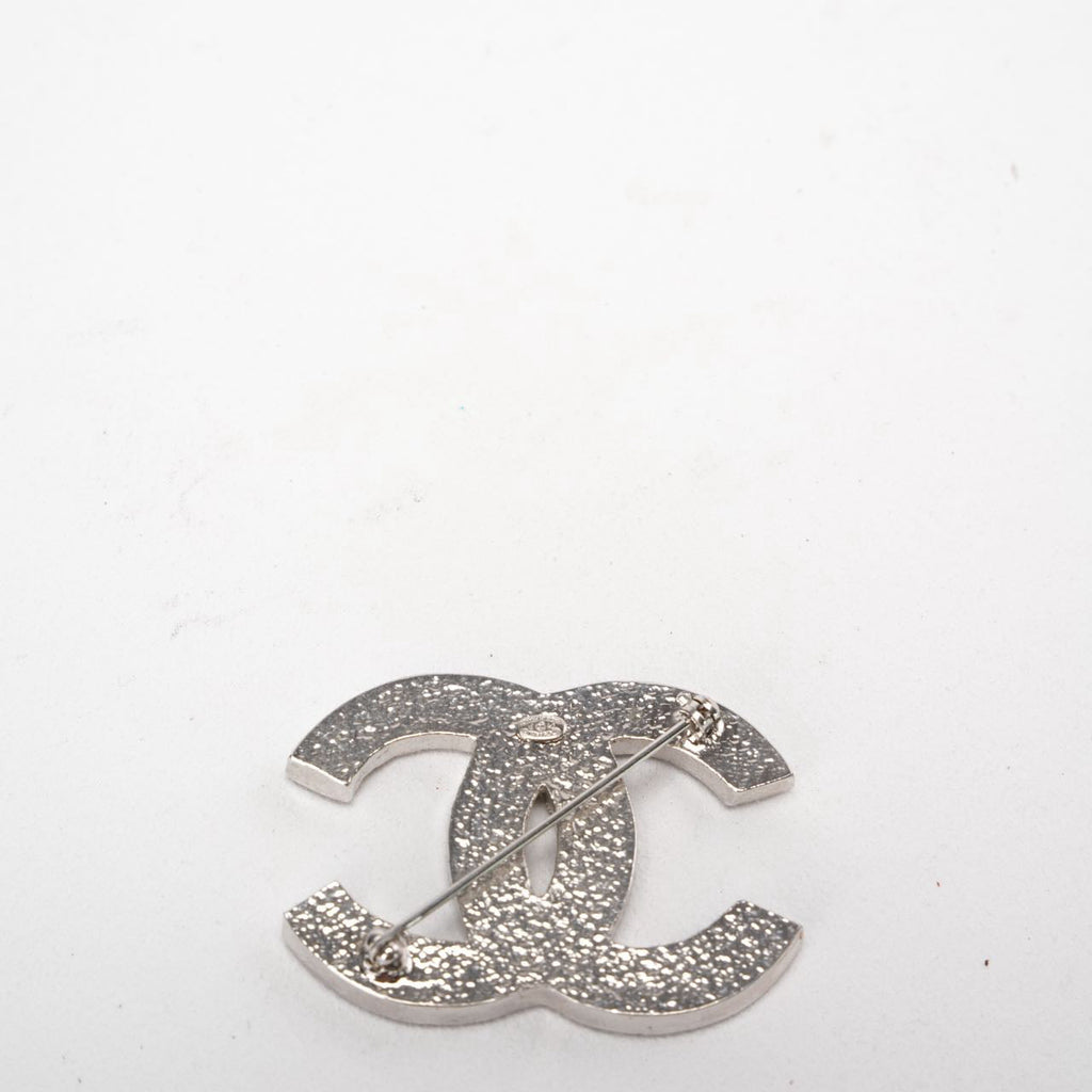 Chanel CC Brooch with Rhinestones and Silver Tone