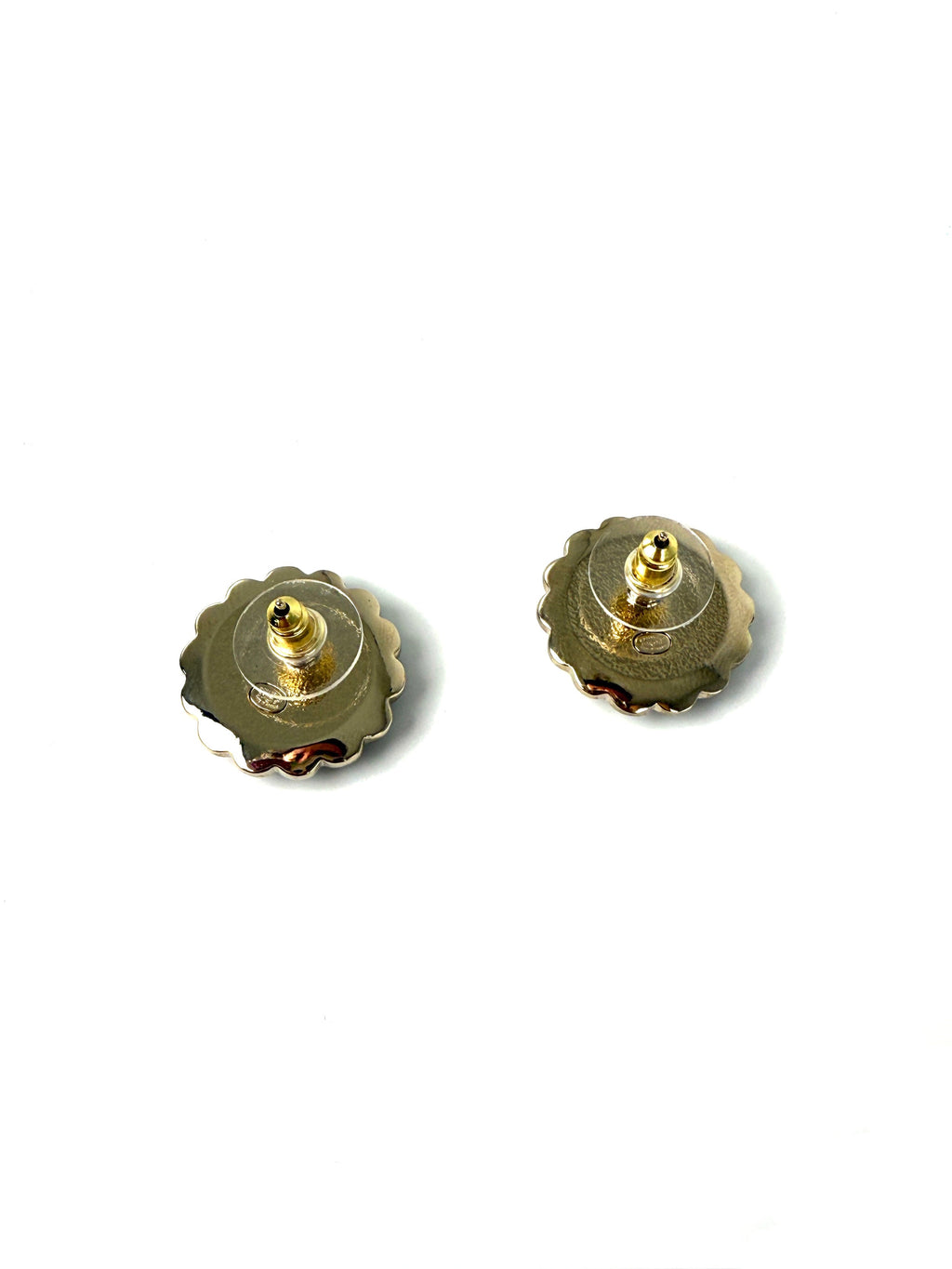CHANEL 2024 Gold Tone CC Logo Stud Flower Button Earrings