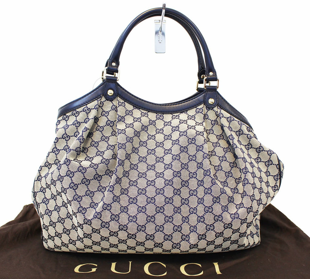 GUCCI Navy Blue/Grey GG Canvas Large Sukey Tote Bag