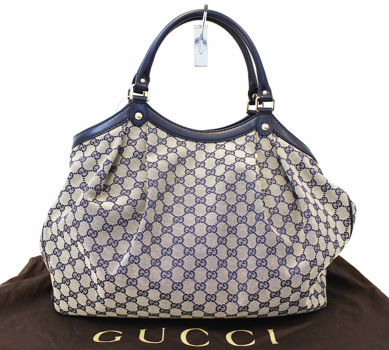 GUCCI Navy Blue/Grey GG Canvas Large Sukey Tote Bag