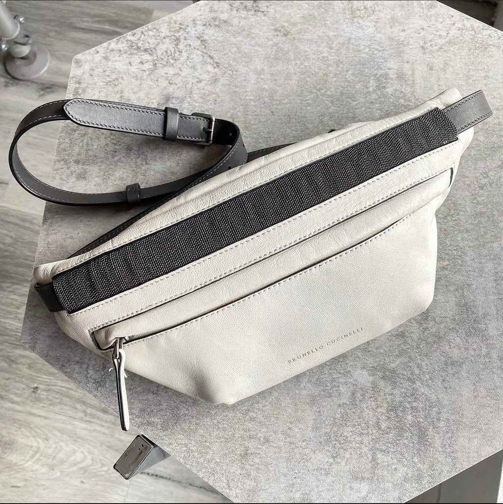 Brunello Cucinelli White Leather Monili Belt Bag