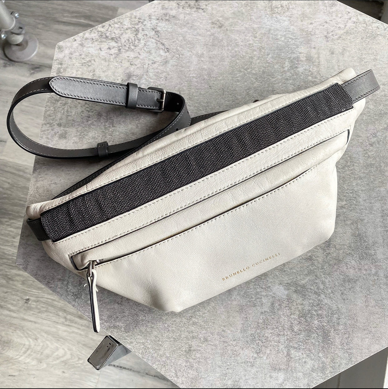 Brunello Cucinelli White Leather Monili Belt Bag
