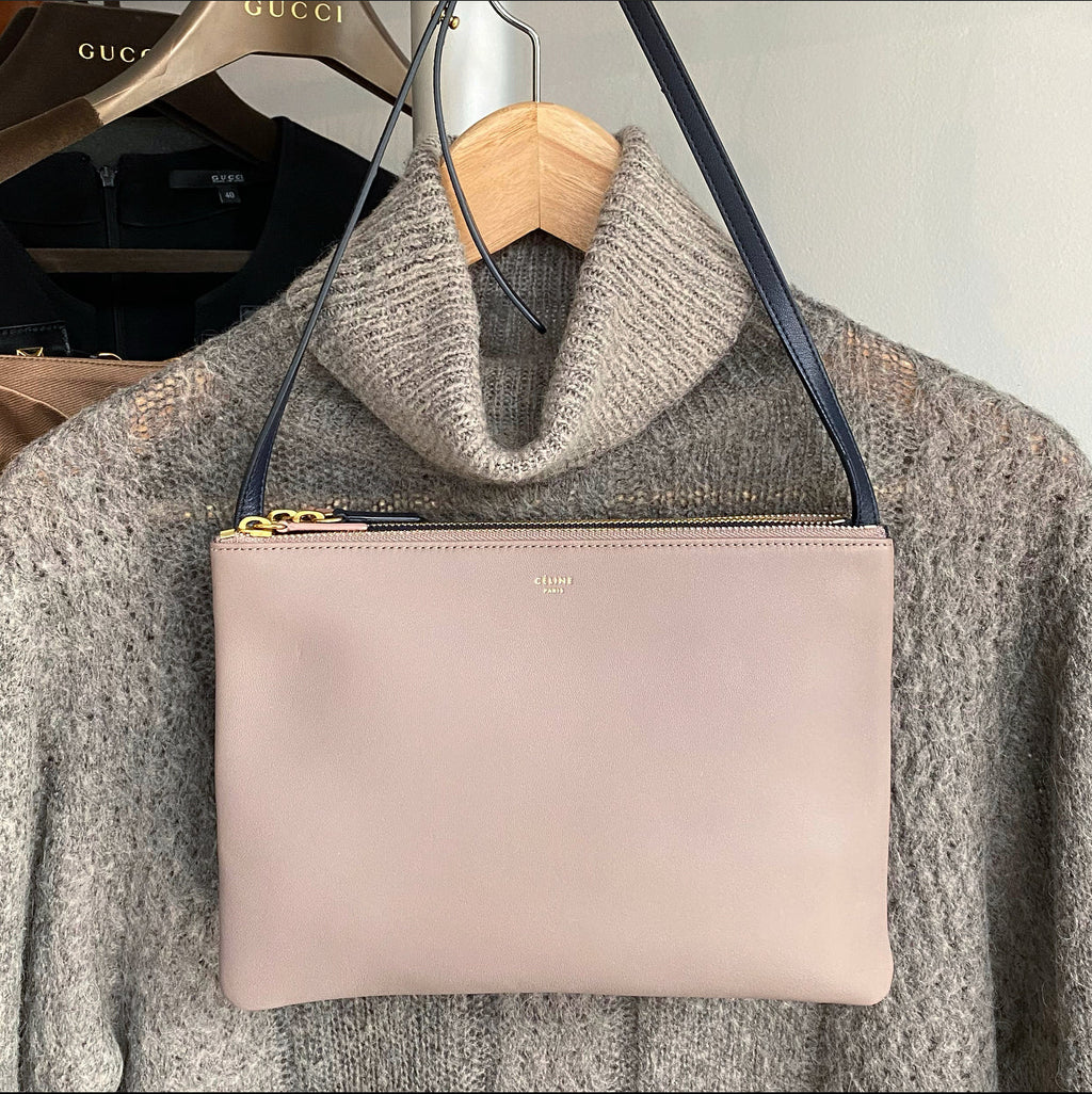 Celine Leather Trio Bag in Mauve, Navy, and Rose