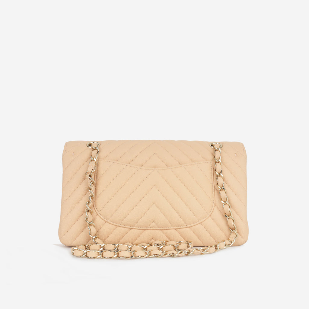 Chanel Medium Chevron Flap - Blush Beige Matte Caviar