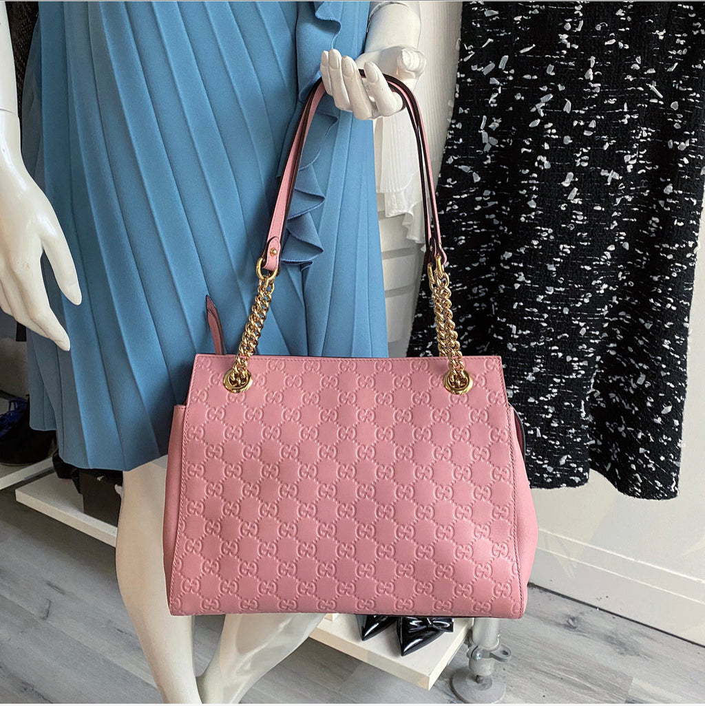 Gucci Guccissima Pink Monogram Small Chain Strap Tote Bag