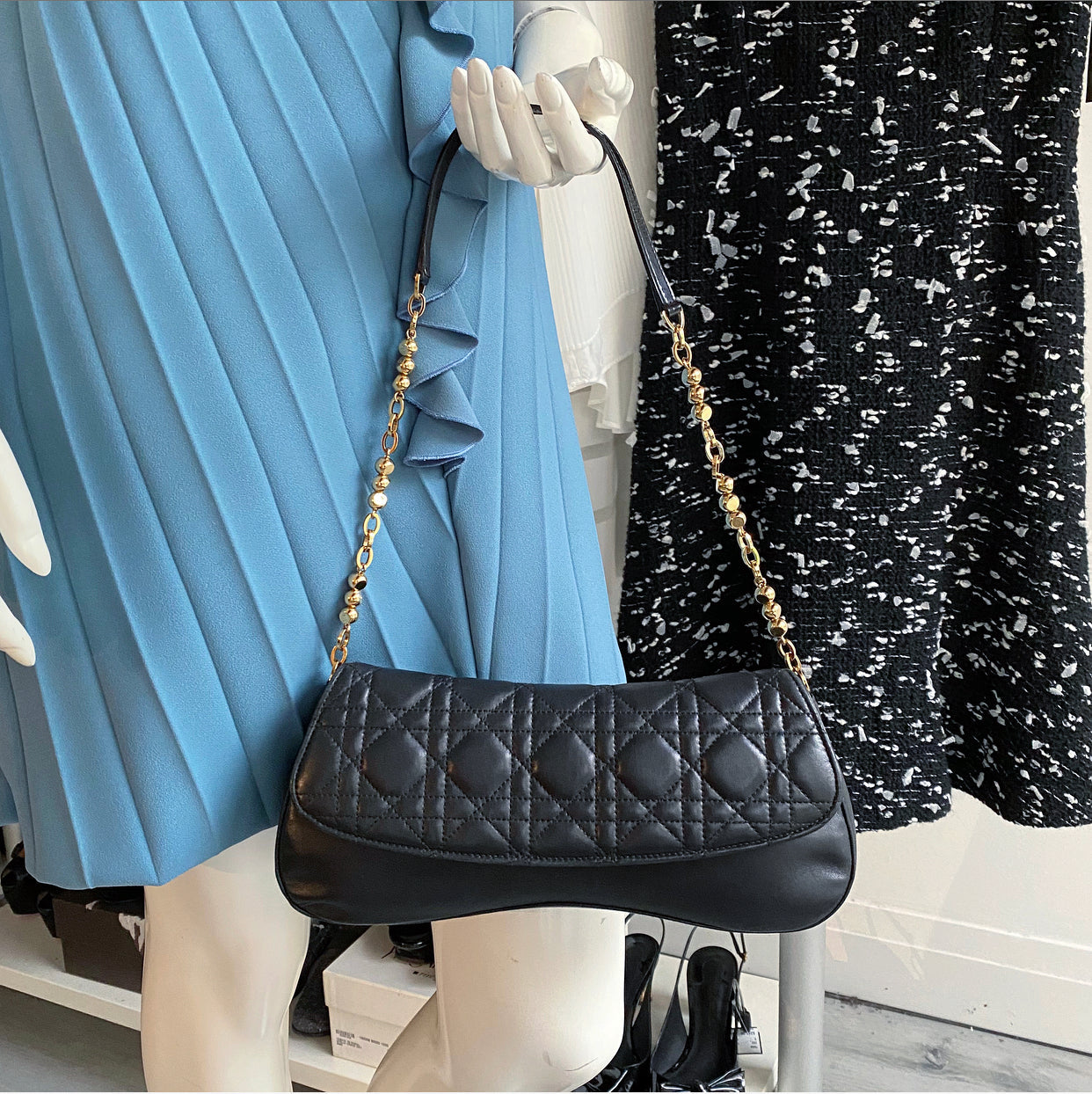 Christian Dior Black Cannage Lambskin Evening Baguette Bag