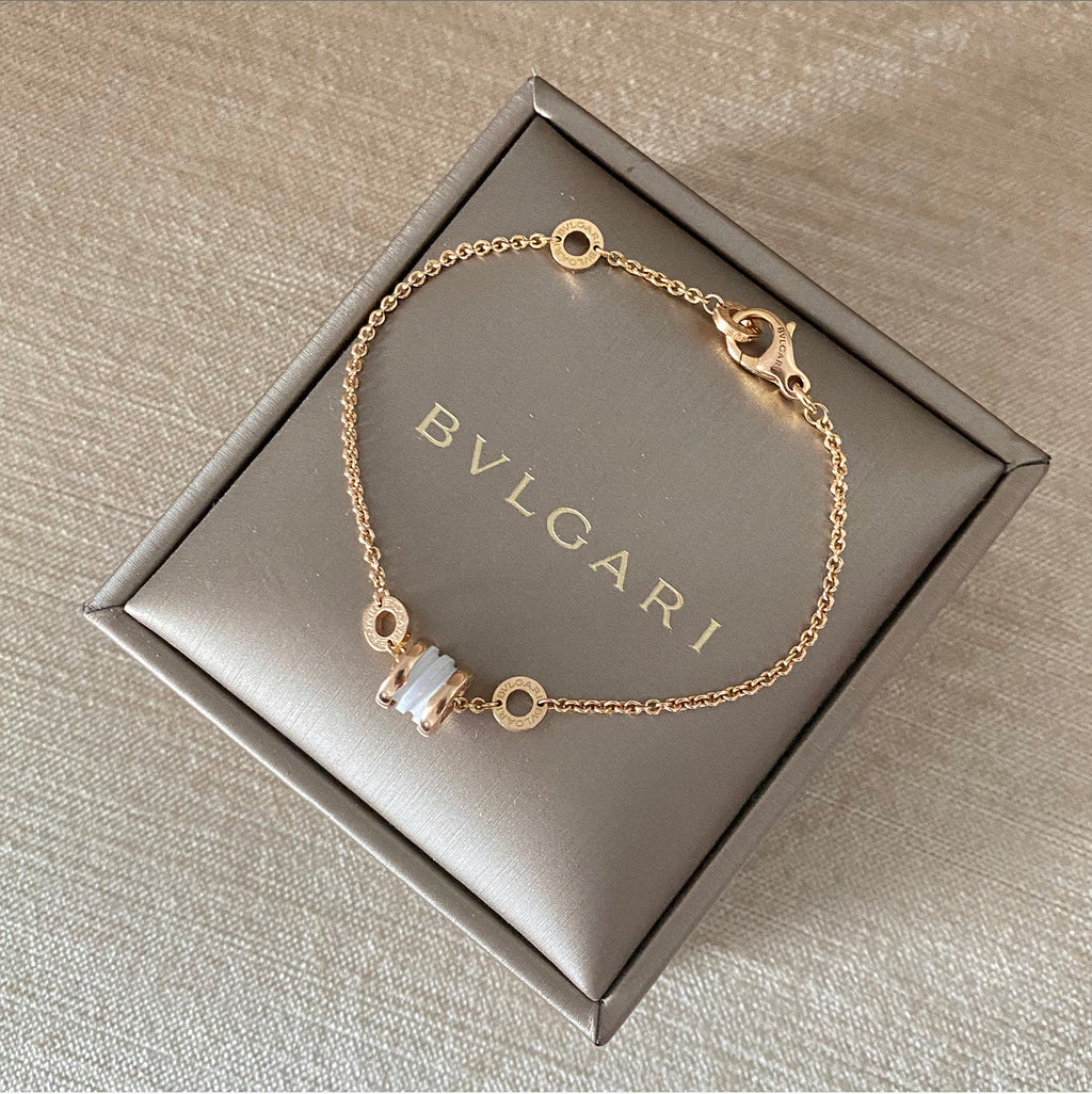 Bulgari B.Zero1 18k Rose Gold White Ceramic Soft Bracelet - S/M