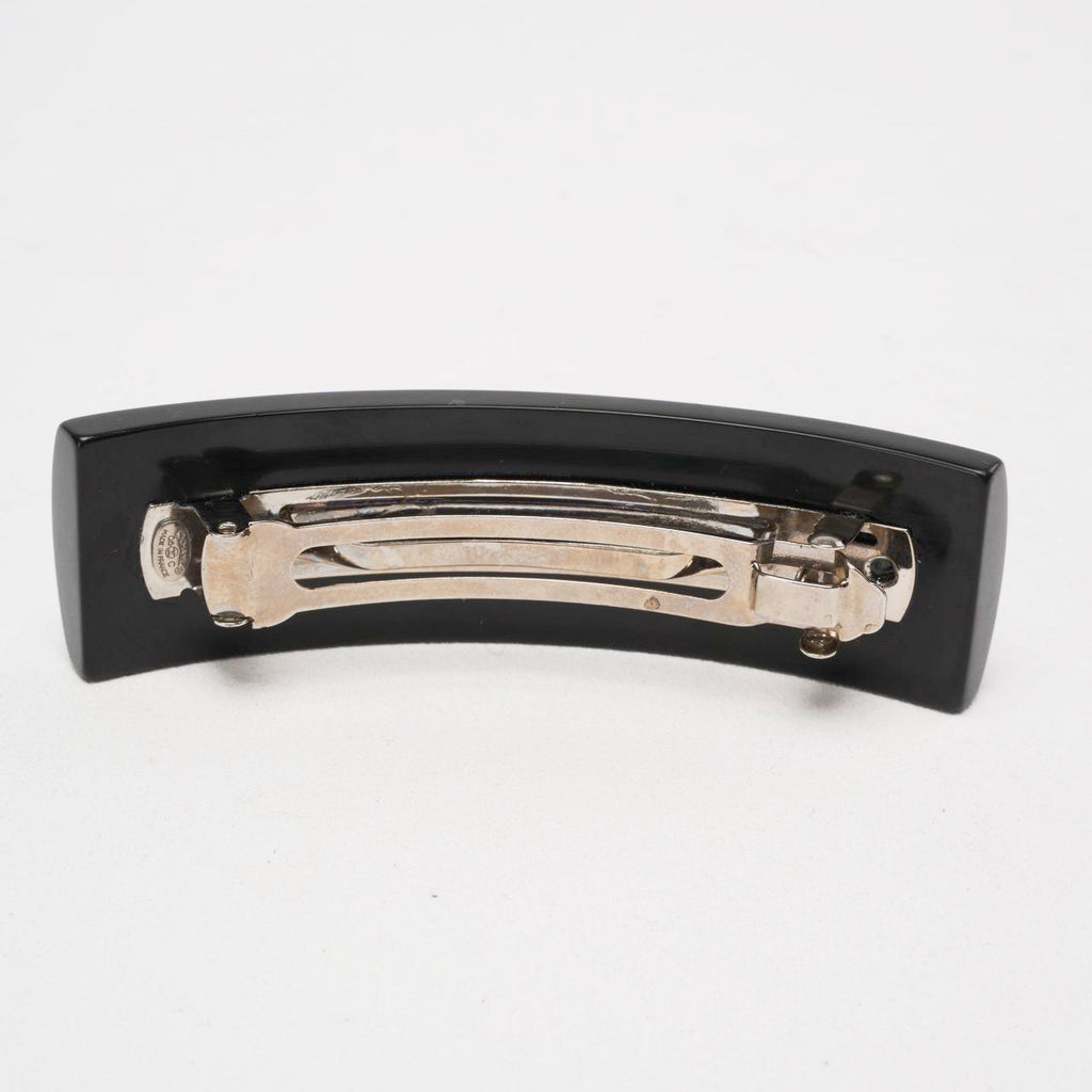 Chanel Vintage Black Ecru Polka Dot CC Logo Hair Clip