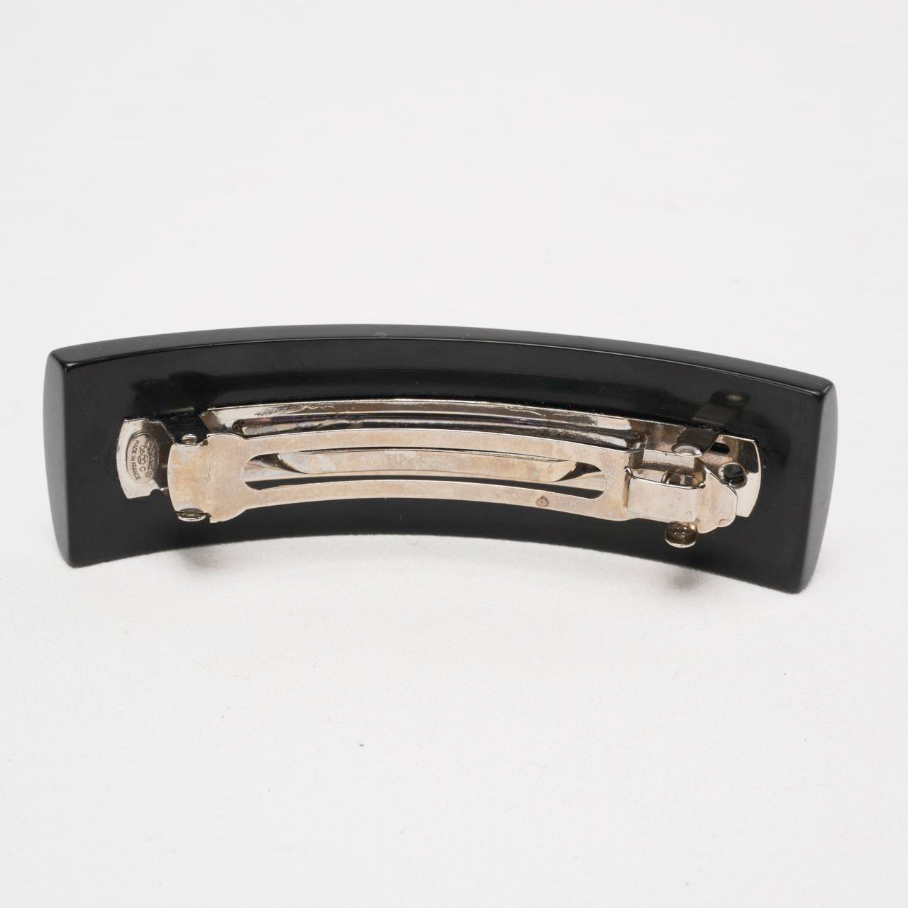 Chanel Vintage Black Ecru Polka Dot CC Logo Hair Clip