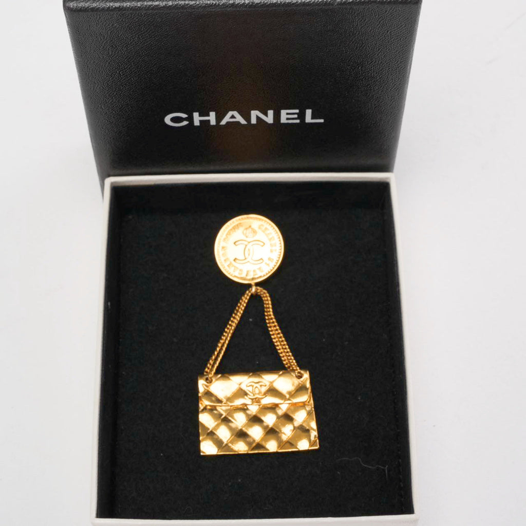 Chanel Vintage Gold Plated Coin Handbag Brooch