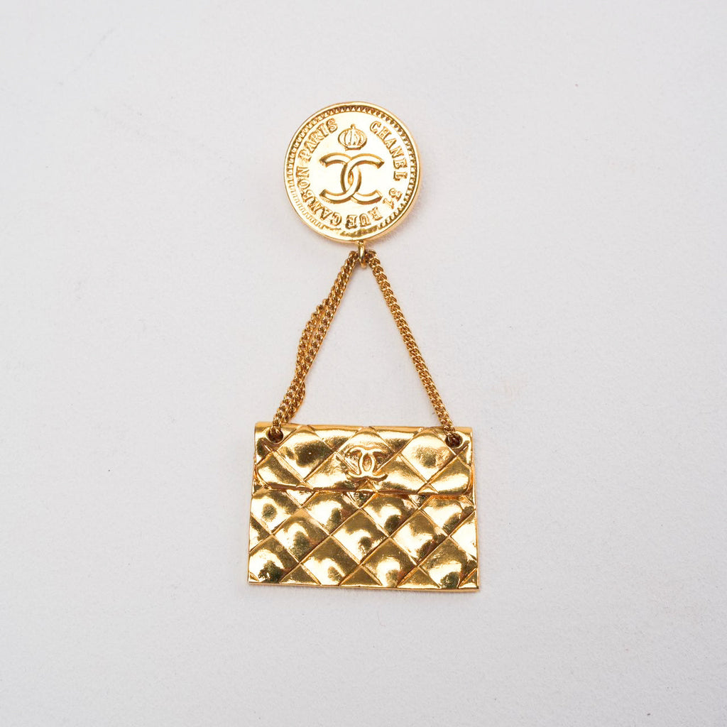 Chanel Vintage Gold Plated Coin Handbag Brooch