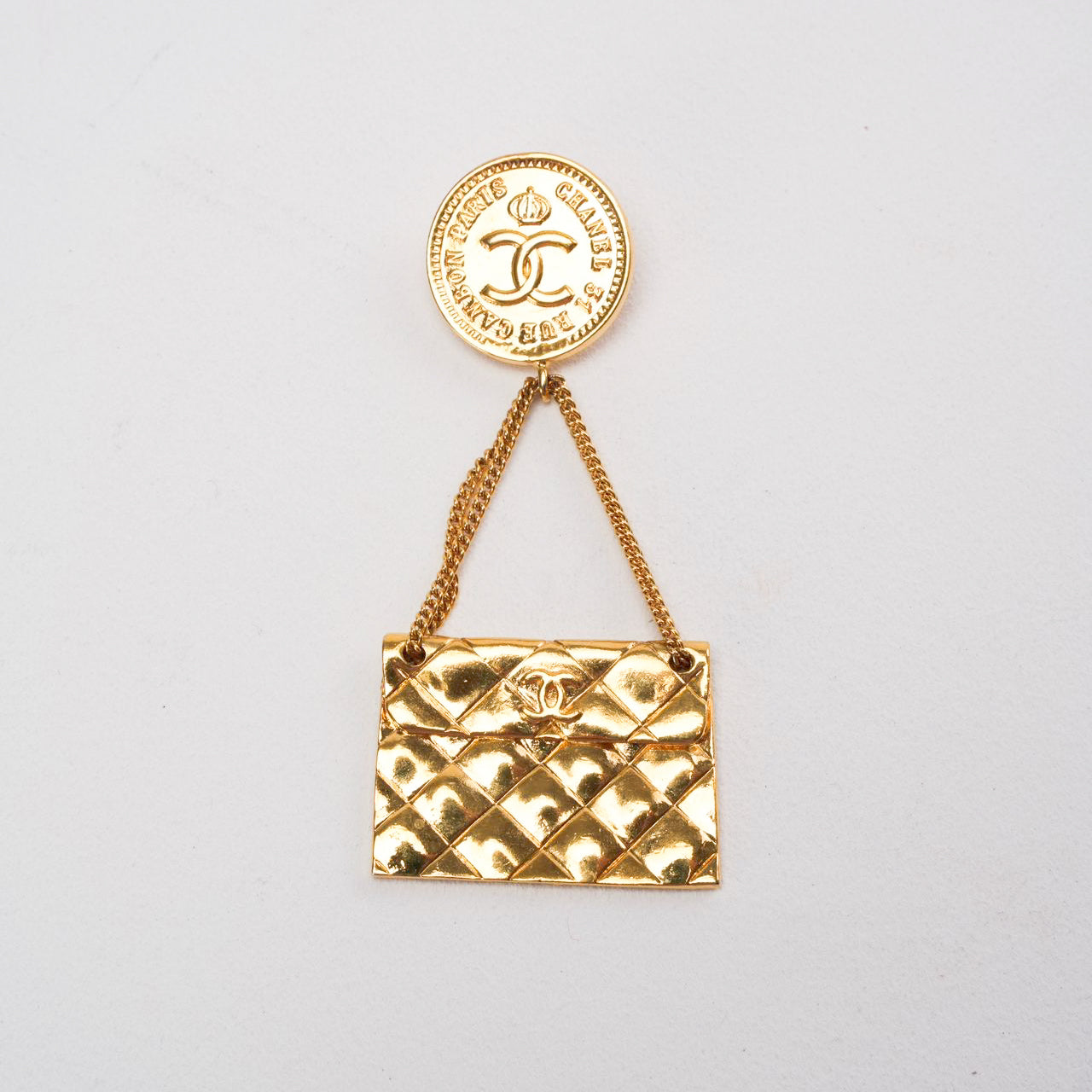 Chanel Vintage Gold Plated Coin Handbag Brooch