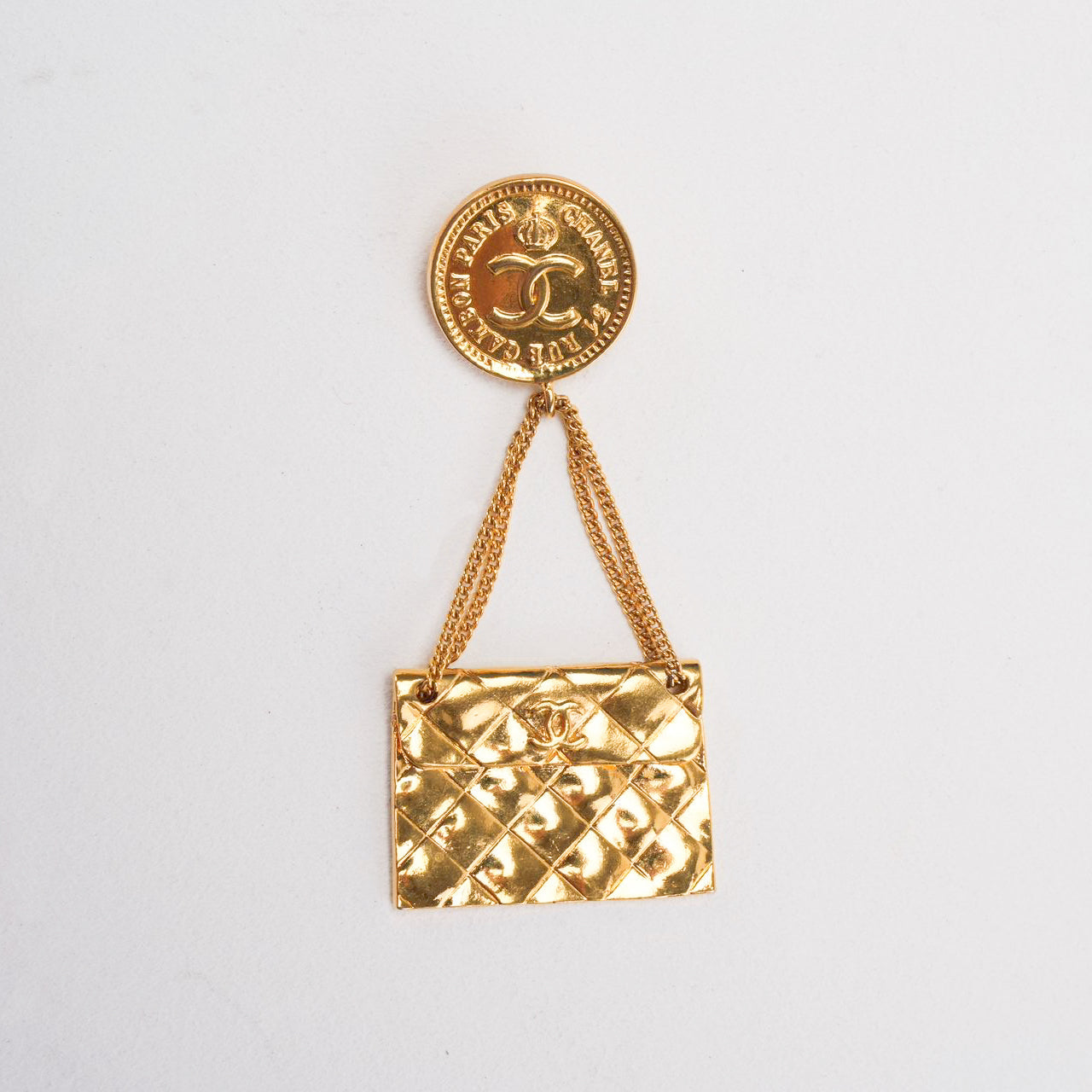 Chanel Vintage Gold Plated Coin Handbag Brooch