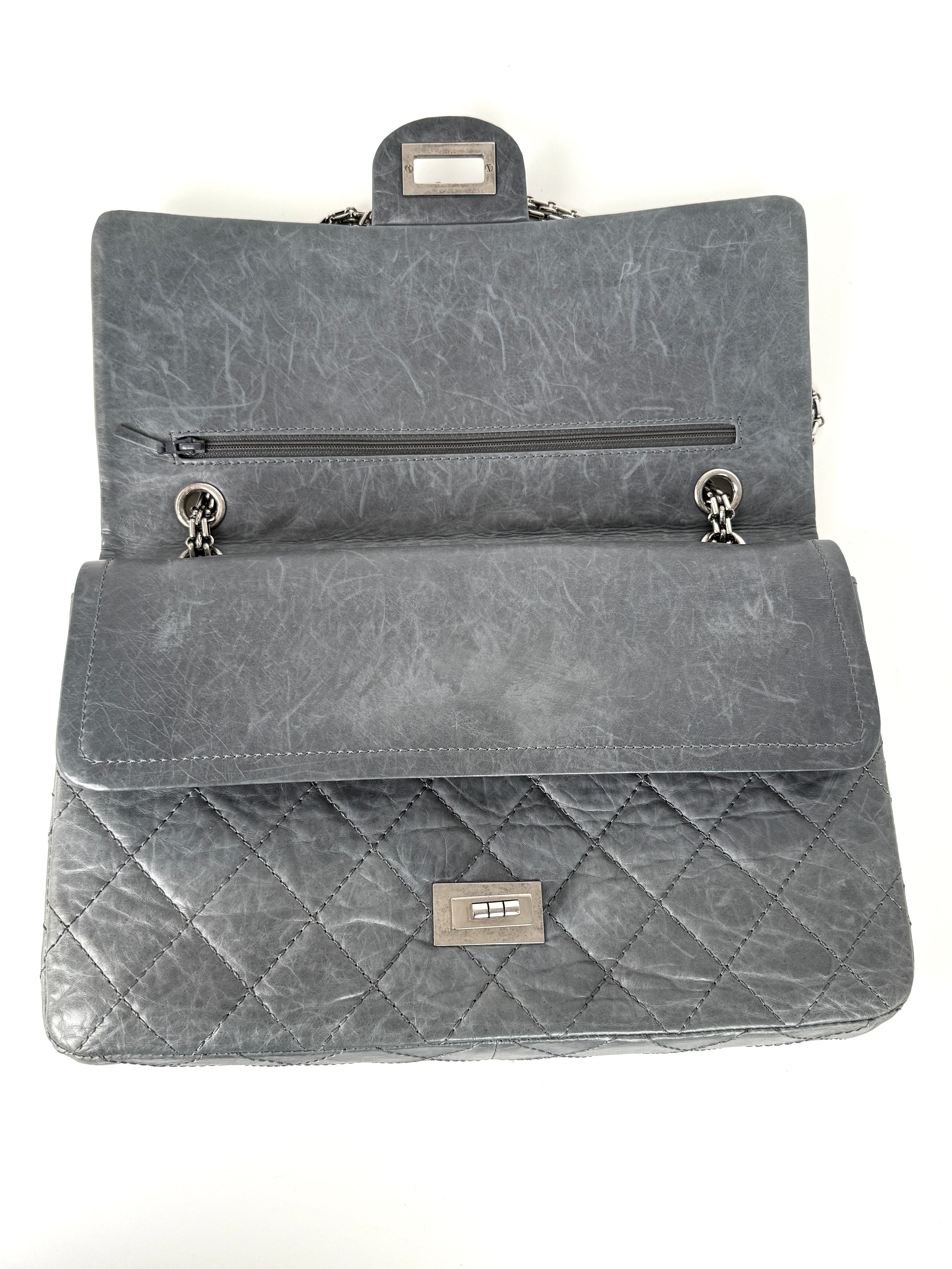 CHANEL Gray 227 2005 Reissue 2.55 Leather Shoulder Crossbody Bag