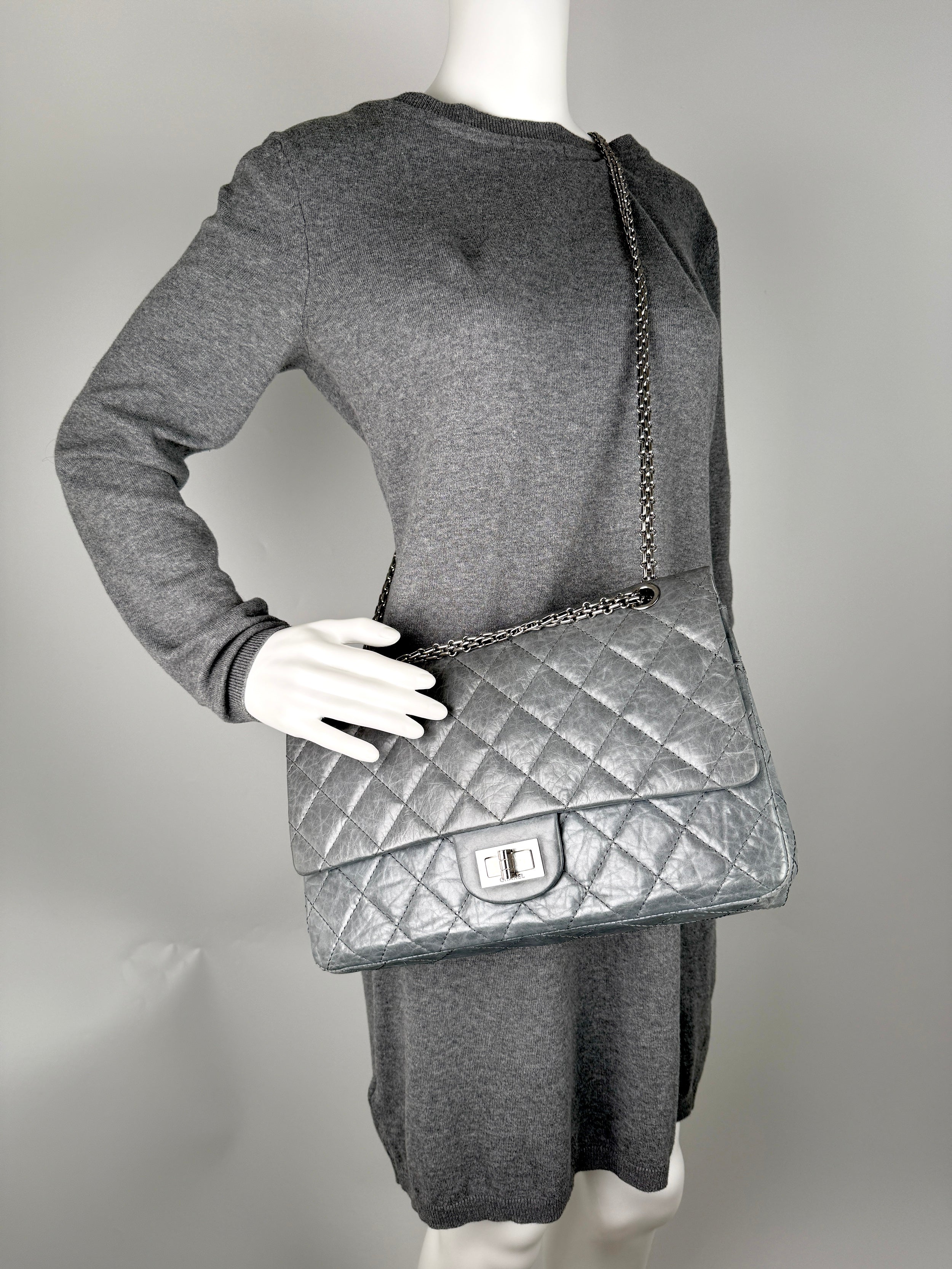 CHANEL Gray 227 2005 Reissue 2.55 Leather Shoulder Crossbody Bag