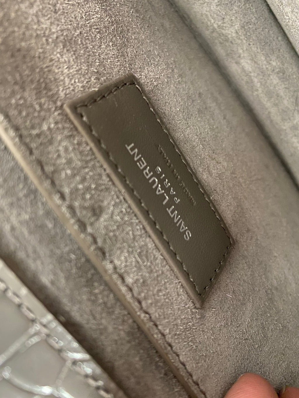 Saint Laurent Grey Croc Embossed Medium Sunset Bag