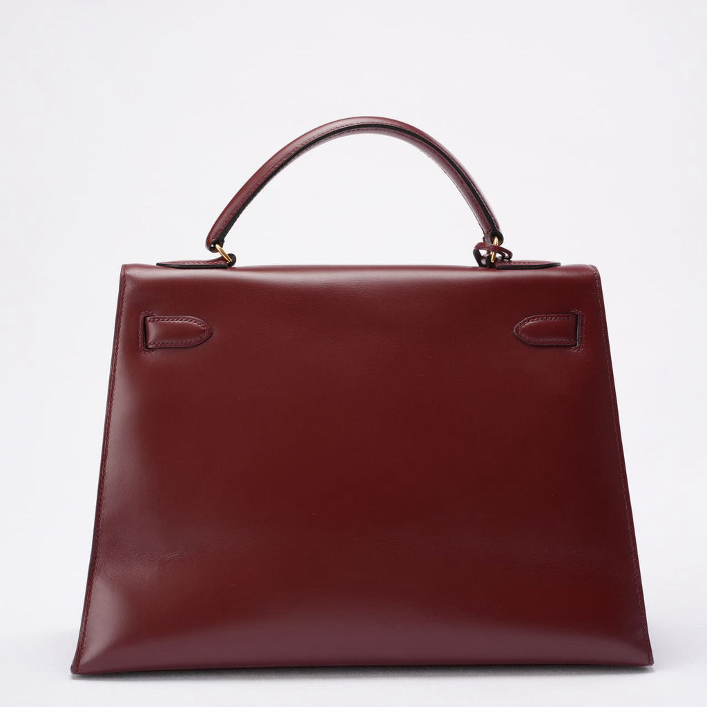 Hermes Vintgae Kelly 32 Burgundy Red Box Leather 1985