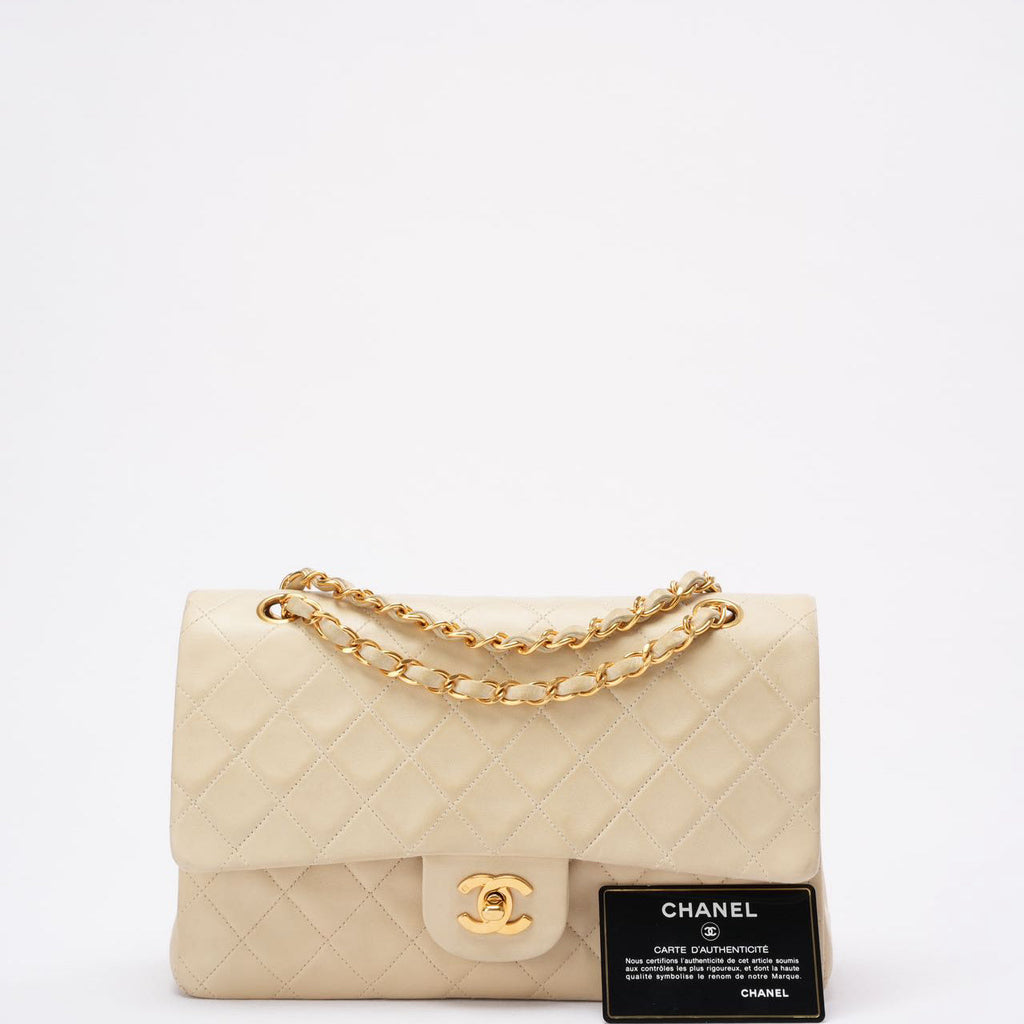 Chanel Beige Vintage Medium Classic Flap Lambskin 1996-1997