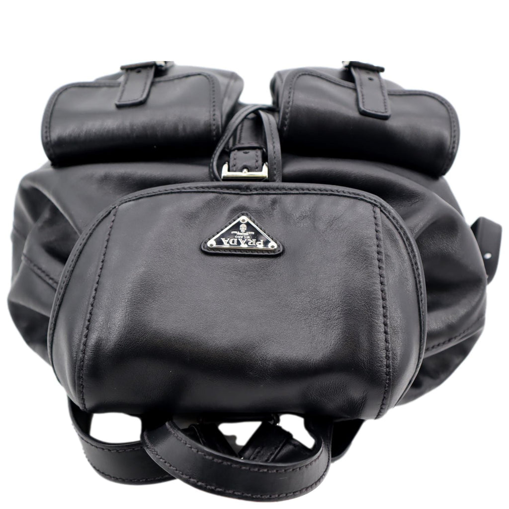 PRADA Milano Double Pocket Leather Backpack Bag Black