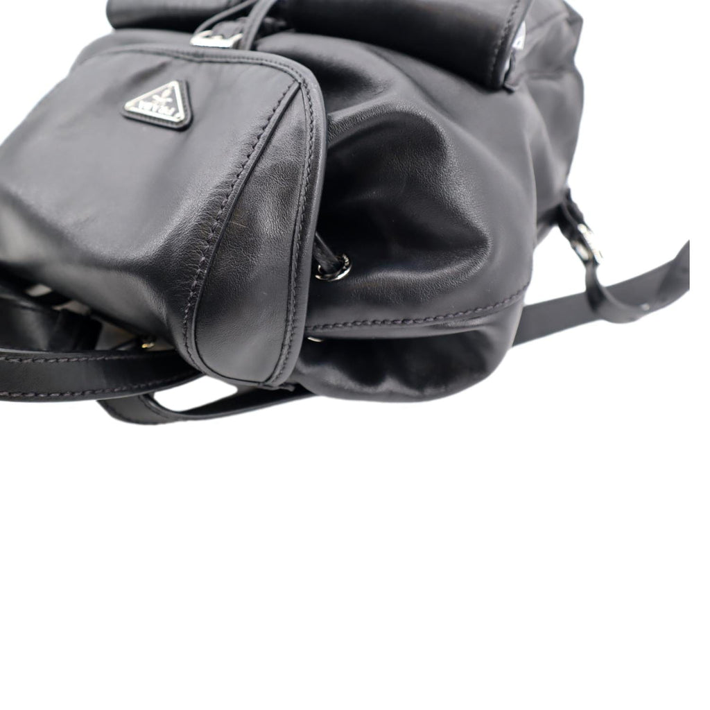 PRADA Milano Double Pocket Leather Backpack Bag Black