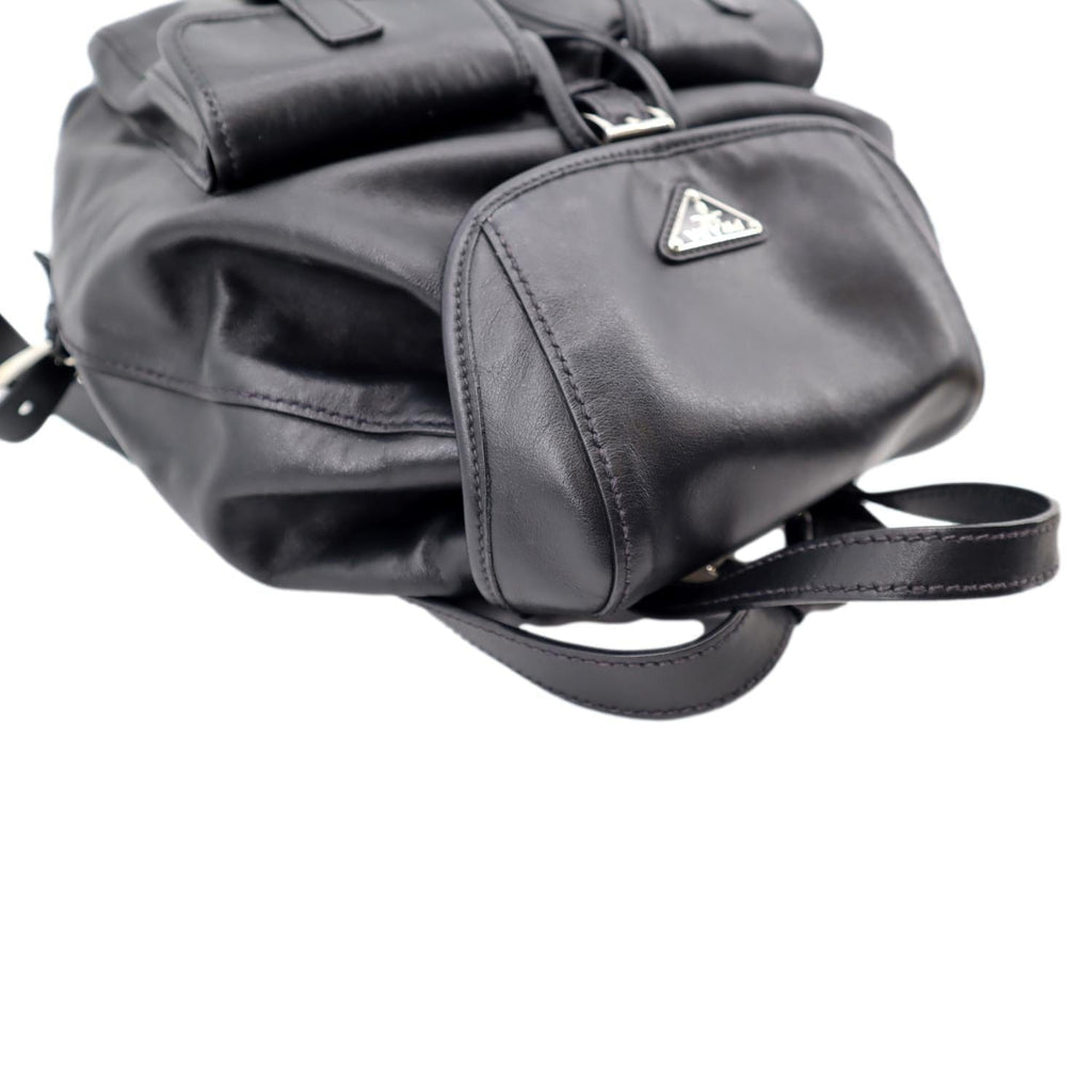 PRADA Milano Double Pocket Leather Backpack Bag Black