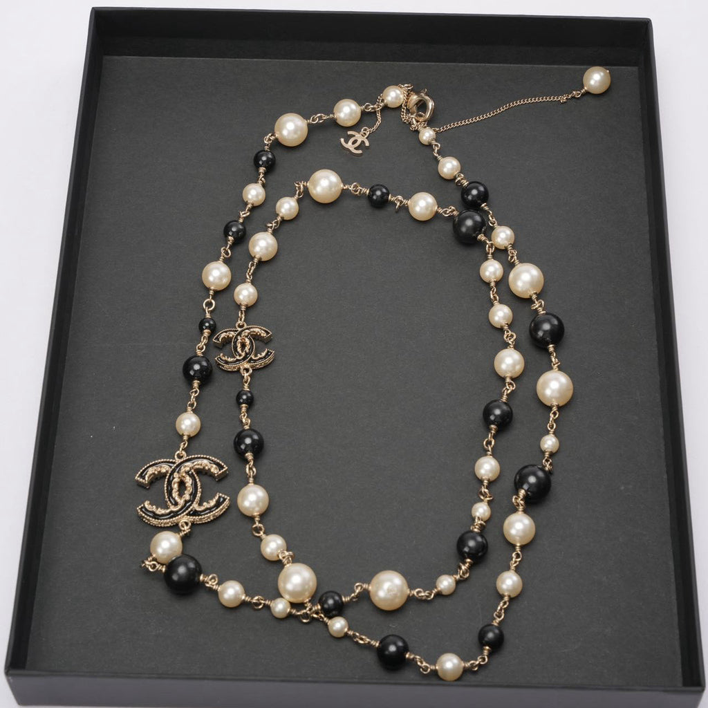 Chanel Pearl / Black Beads CC Baroque Sautoir Necklace