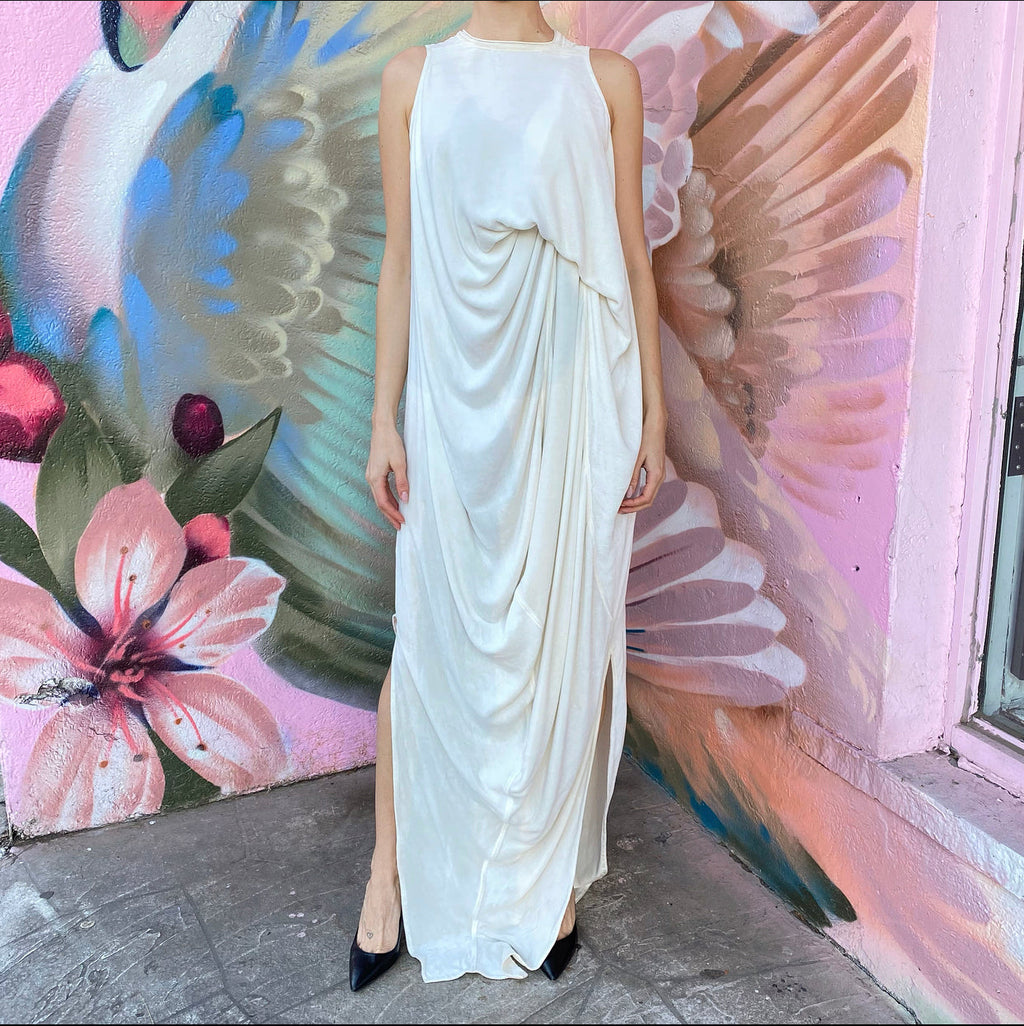 Rick Owens Milk White Velvet Sleeveless Draped Gown Dress - IT40 / USA 4