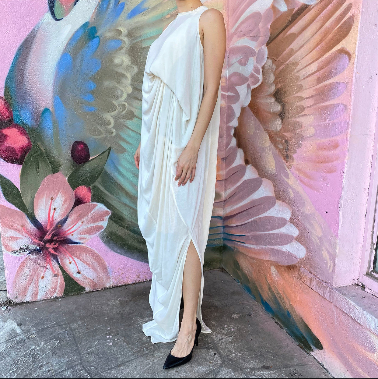 Rick Owens Milk White Velvet Sleeveless Draped Gown Dress - IT40 / USA 4