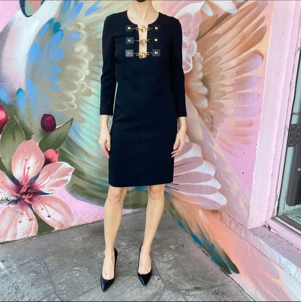 Gucci Black Wool Dress with Gold Horsebit Detail at Front - IT40 / USA 4