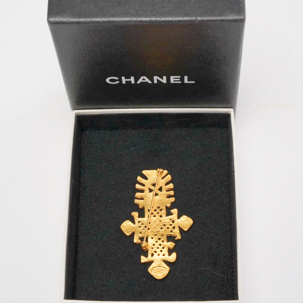 Chanel Gold Plated CC Logos Cross Vintage Brooch