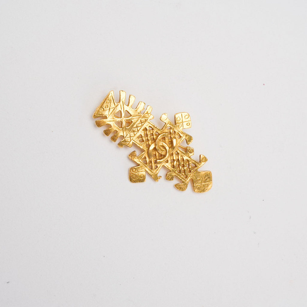 Chanel Gold Plated CC Logos Cross Vintage Brooch
