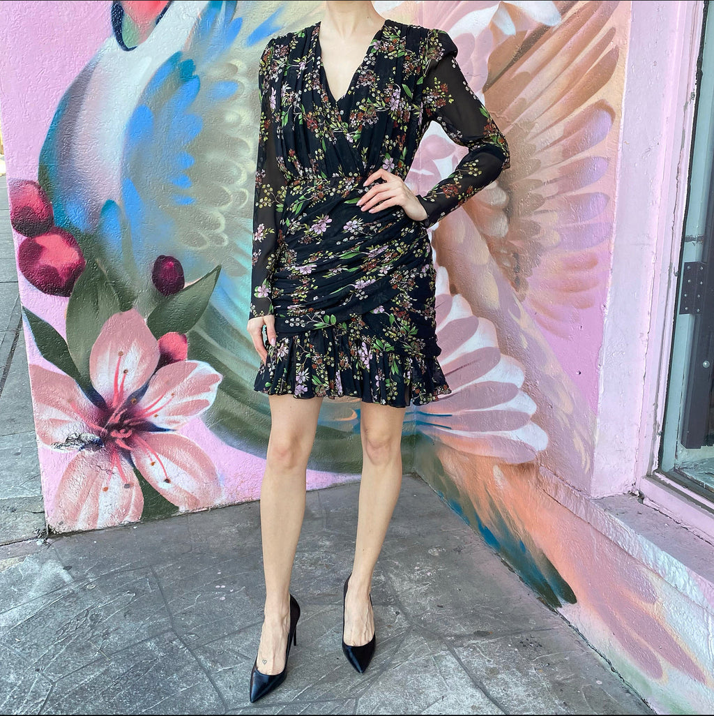 Giambattista Valli Black Silk Floral Draped Dress - IT46 / USA 10