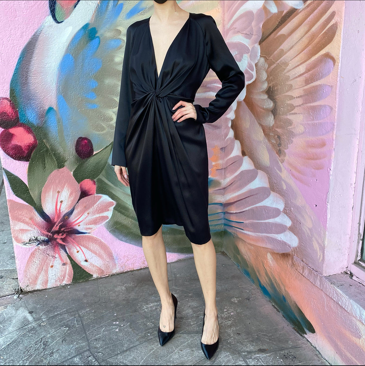 Giambattista Valli Black Silk Satin Knot Dress - IT46 / USA 10