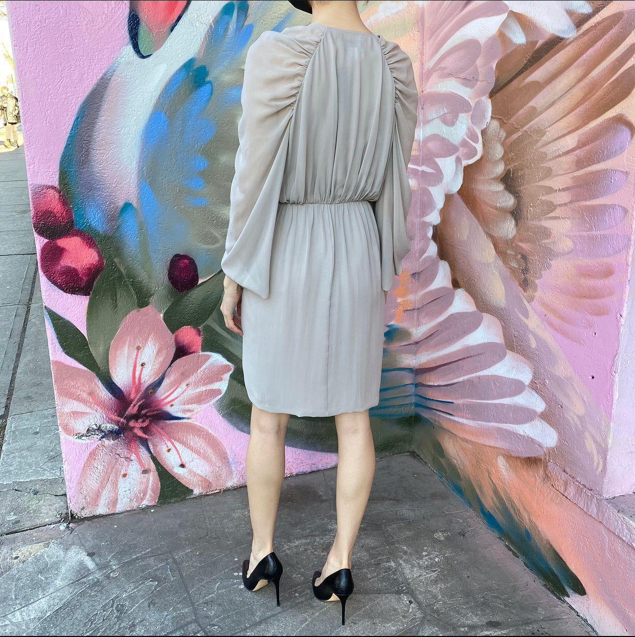 Giambattista Valli Light Grey Sheer Silk Chiffon Dress - IT46 / USA 6