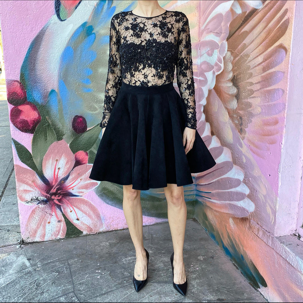 Juanita Sabadini Black Mesh Sheer Illusion Beaded Bodysuit - FR38 / USA 6