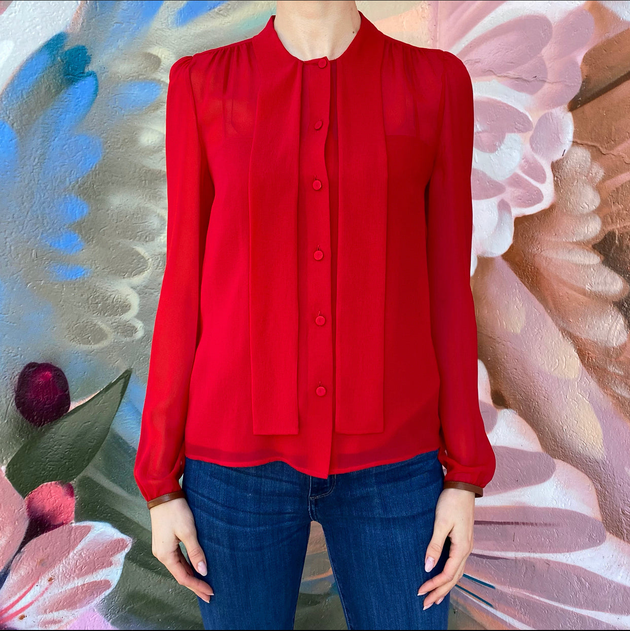 Prada Sheer Red Silk Georgette Blouse - IT40 / USA 4
