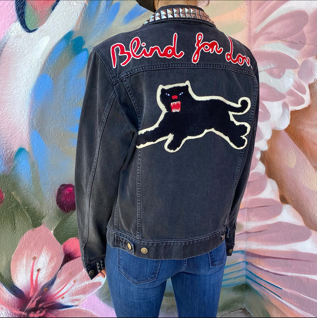 Gucci Blind For Love Black Denim Studded Embroidered Jacket - M